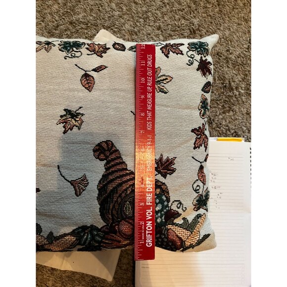 Fall Harvest Tapestry Throw Pillow Cornucopia & Leaves Design - Picture 5 of 7